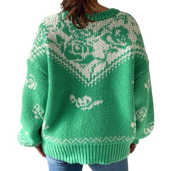 Grey Bandit Juliana Sweater Green White Floral Knit Crewneck XS | Fall | Winter - Picture 2 of 5
